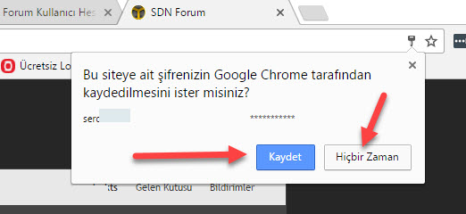 Chrome Girilen Şifreleri Kaydetmeyi Sormasın