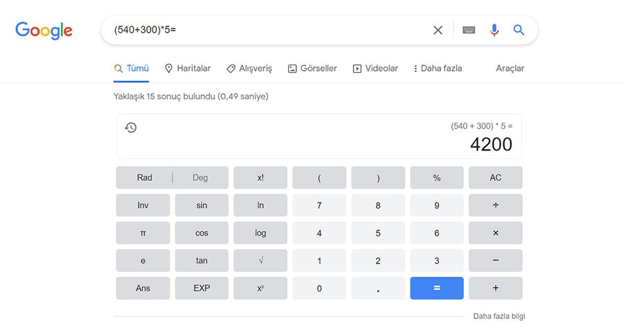 Google Hesap Makinesi