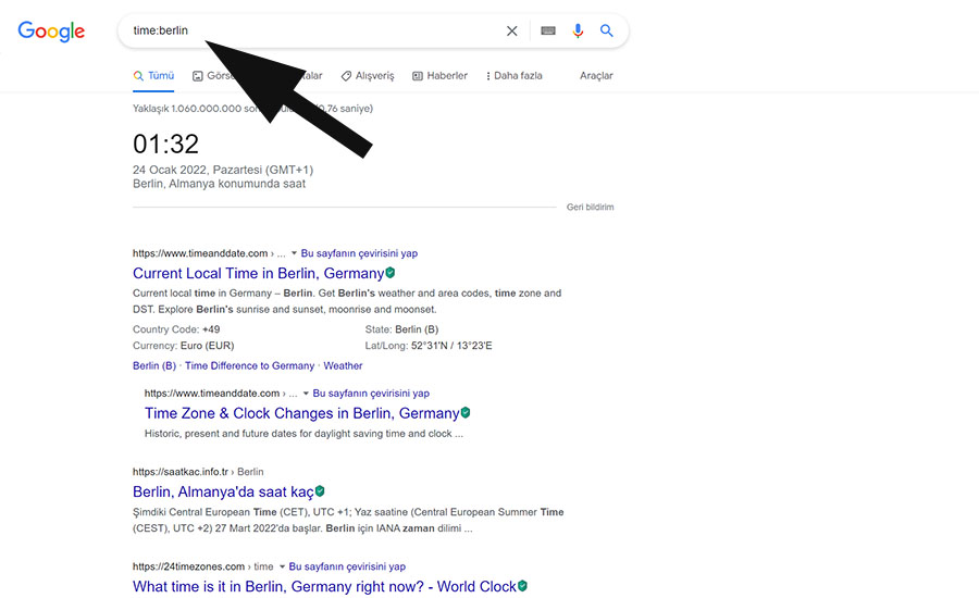Google Sadece Saat Arama