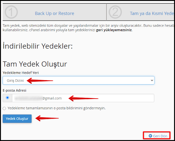 Yedekleme hedef yeri.. cPanel Üzerinden Site Yedeği Nasıl Alınır?