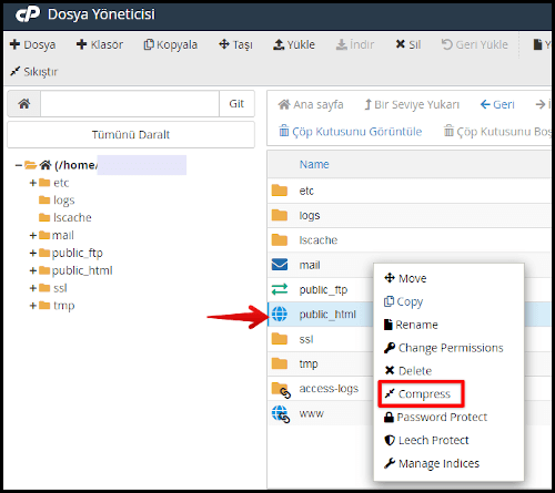 public html tıkla.. cPanel Üzerinden Site Yedeği Nasıl Alınır?